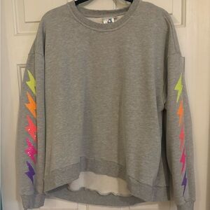 QOS Grey Lighting bolt sweatshirt. EUC Size Medium